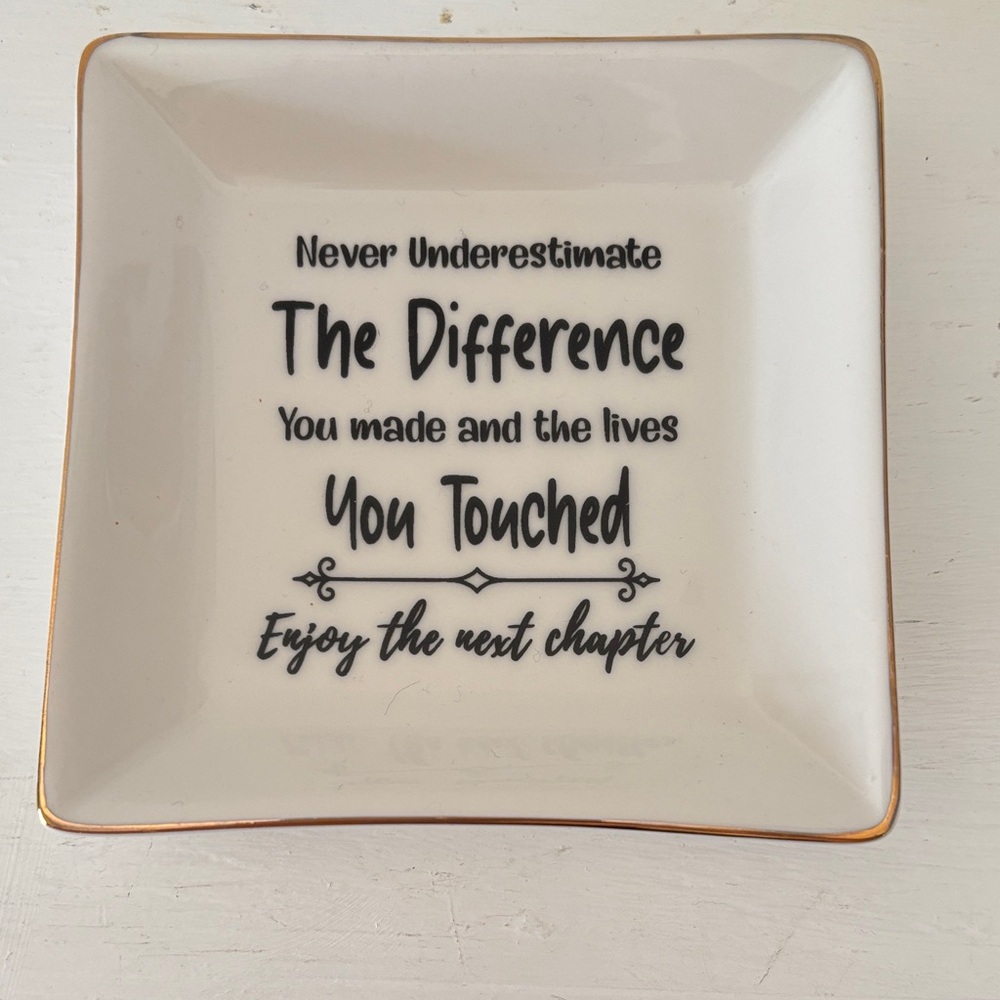 Ceramic Trinket Dish in White with Gold Edge - Inspirational Quote